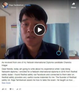 nebosh idip candidate testimonial ESC IDHSE - International Diploma Redhat Safety Training Consulting